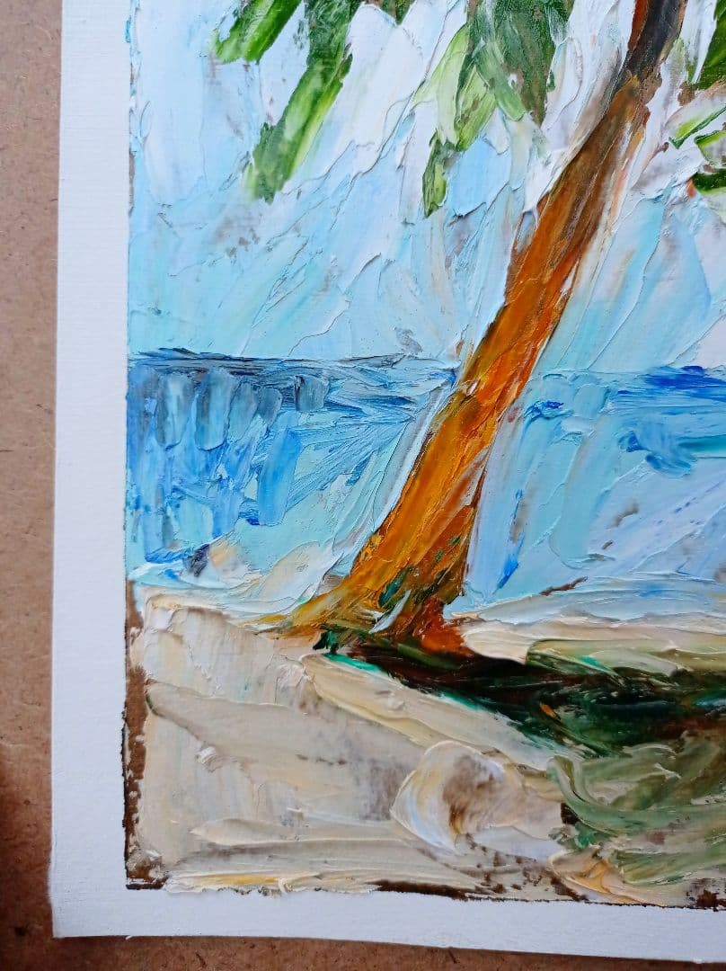 南国　ヤシの木　原画　オリジナル　トロピカル　手描き　油絵