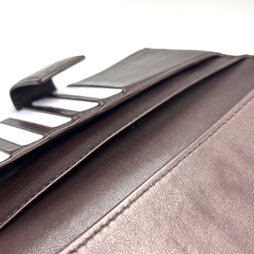 グッチ GG 長財布 シマ ブラウン シルバープレート レザー 本革　箱付き