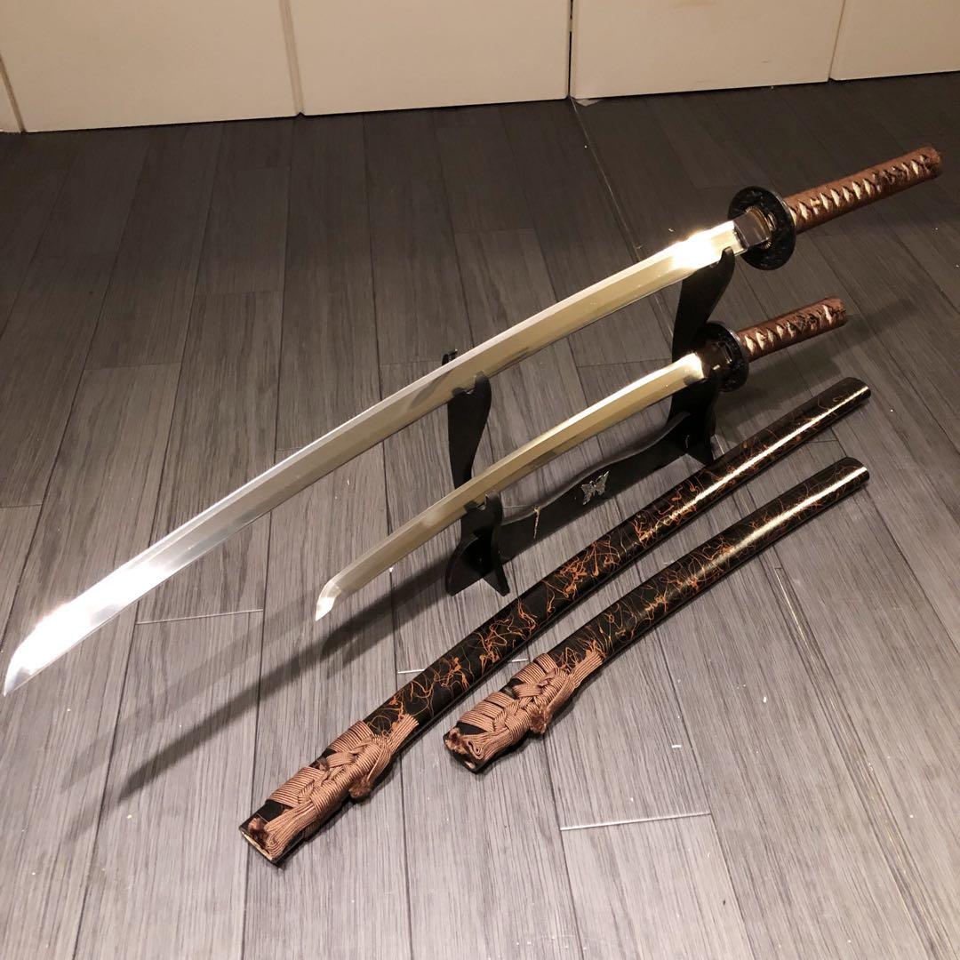 高級模造刀　高級居合刀　太刀　大小セット　本研波刃　亜鉛合金