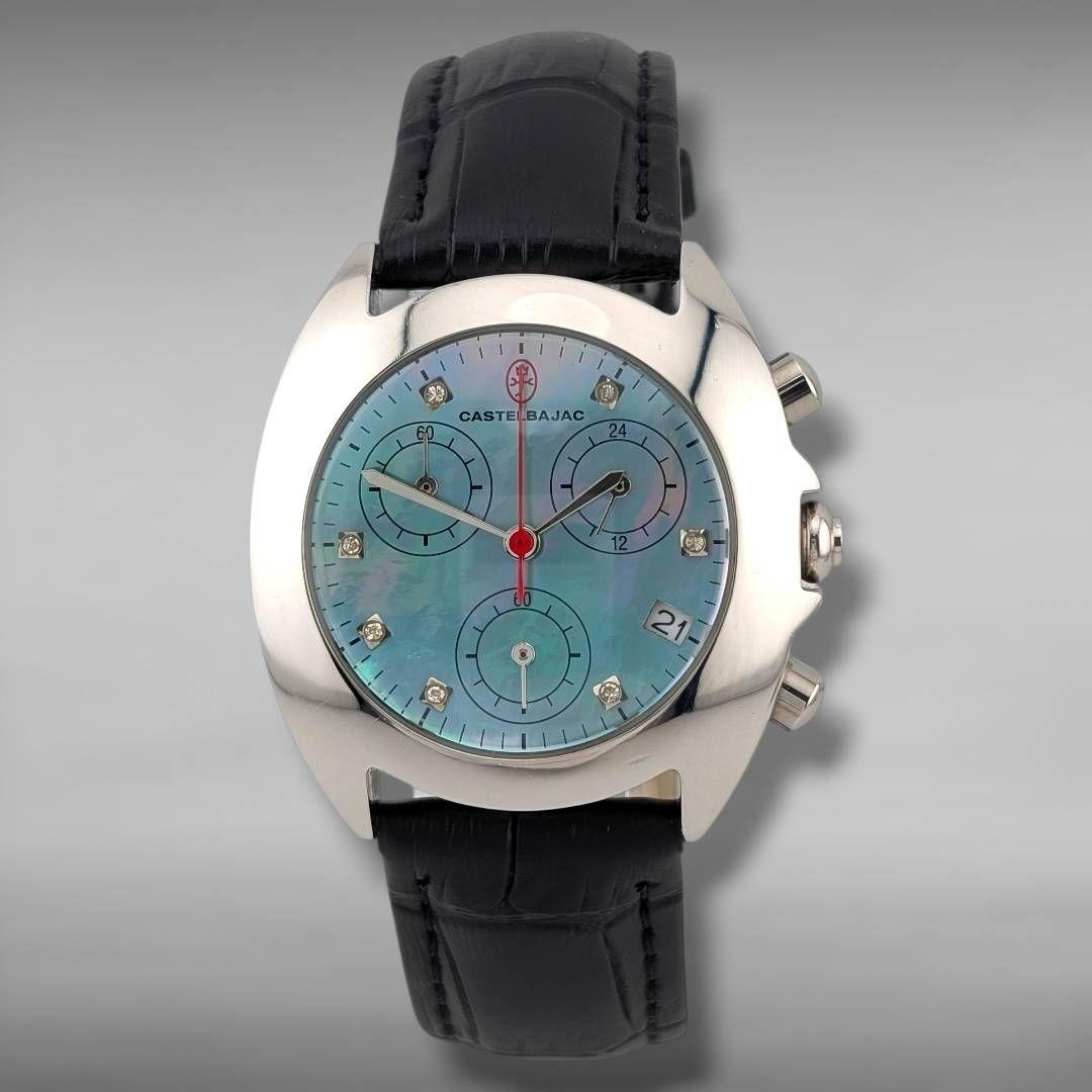 【新品電池/ベルト・稼働・美品】カステルバジャック ブルーシェル 7Pダイヤ