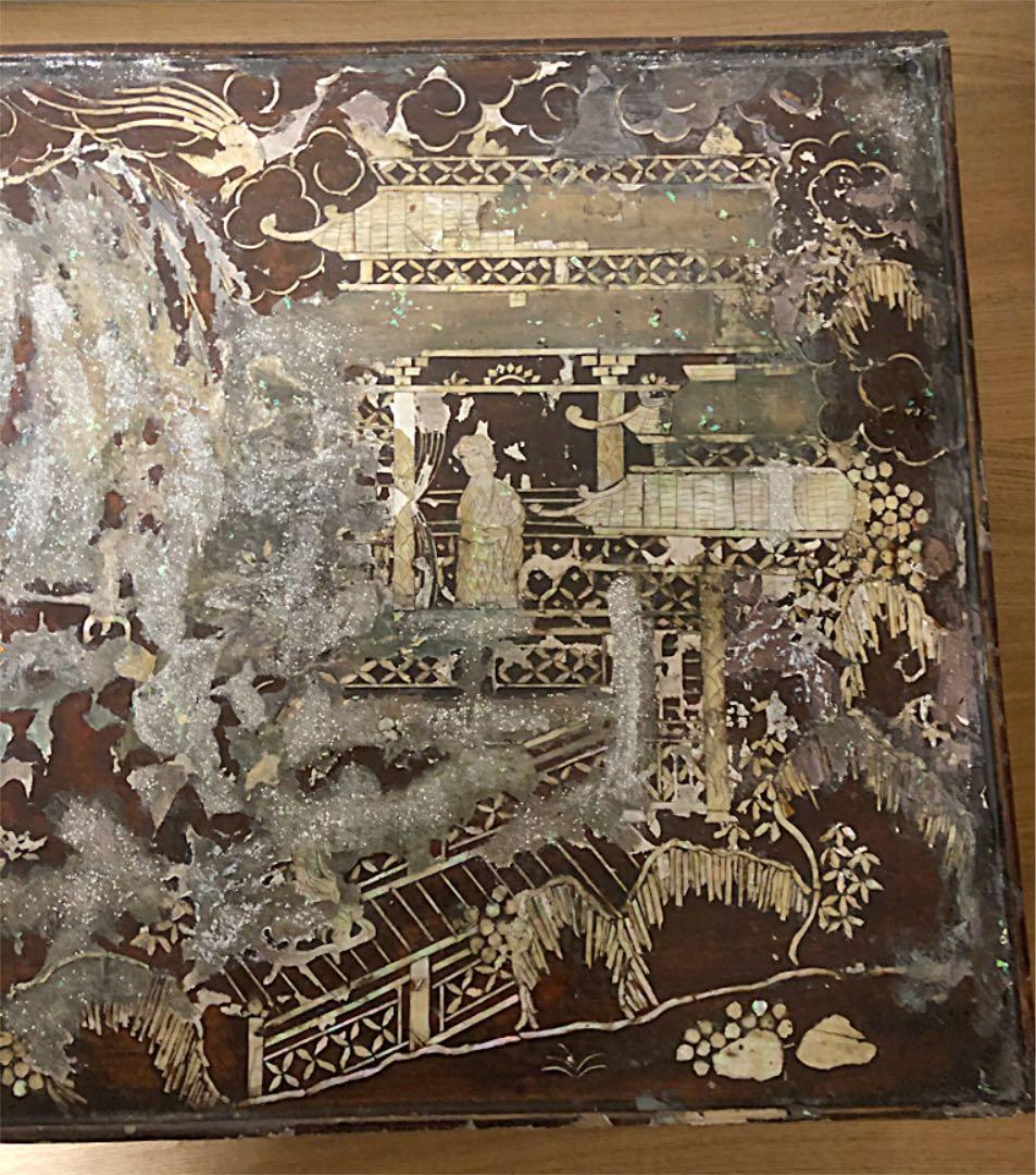 中国美術 香台 花台 時代 花鳥山水人物蒔絵 螺鈿細工 最終値引