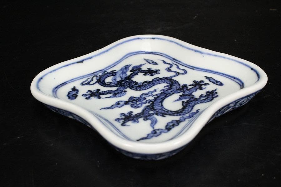 中国美術 青花 雲龍紋 組皿 新渡 皿 五件 送料無料