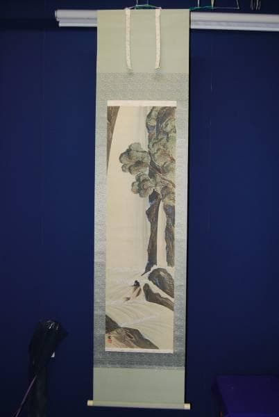 真作/古城/鯉滝昇り図/布袋屋掛軸HB-275