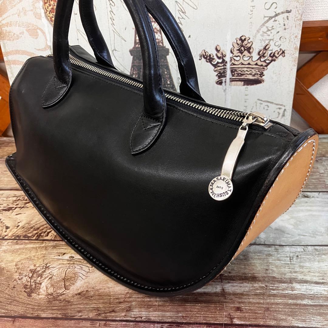 希少廃盤 マサキマツシマ ハンドバッグ カーフレザー 黒 舟形 日本製 ヌメ革