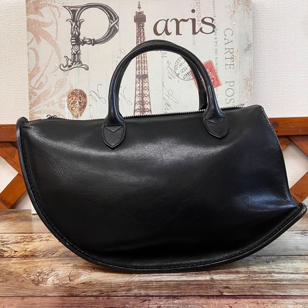 希少廃盤 マサキマツシマ ハンドバッグ カーフレザー 黒 舟形 日本製 ヌメ革