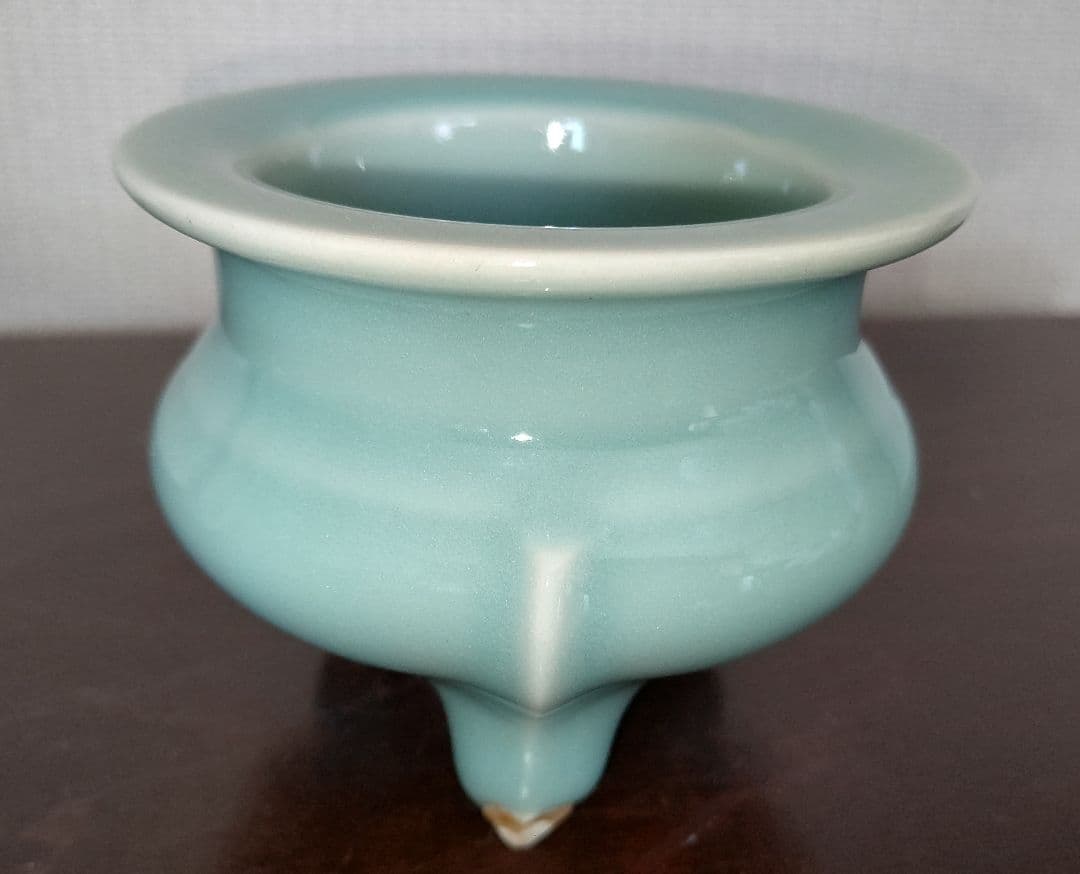 平安洛山作 香炉 三足炉 青瓷香爐 木箱入