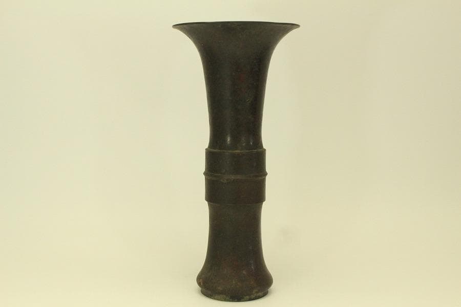 古銅 尊式 花器 高37.3cm 時代物 古美術 京都古寺蔵品(BB508)