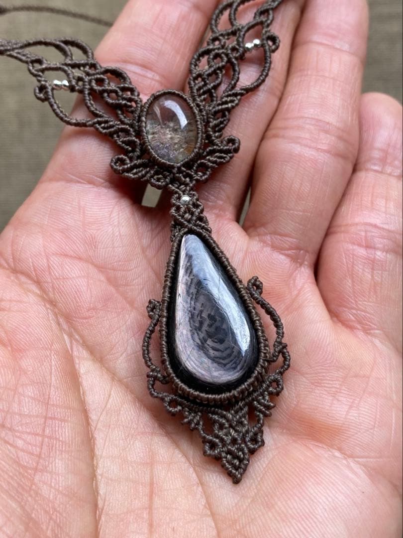 ハイパーシーン　ガーデンクォーツ　マクラメネックレス