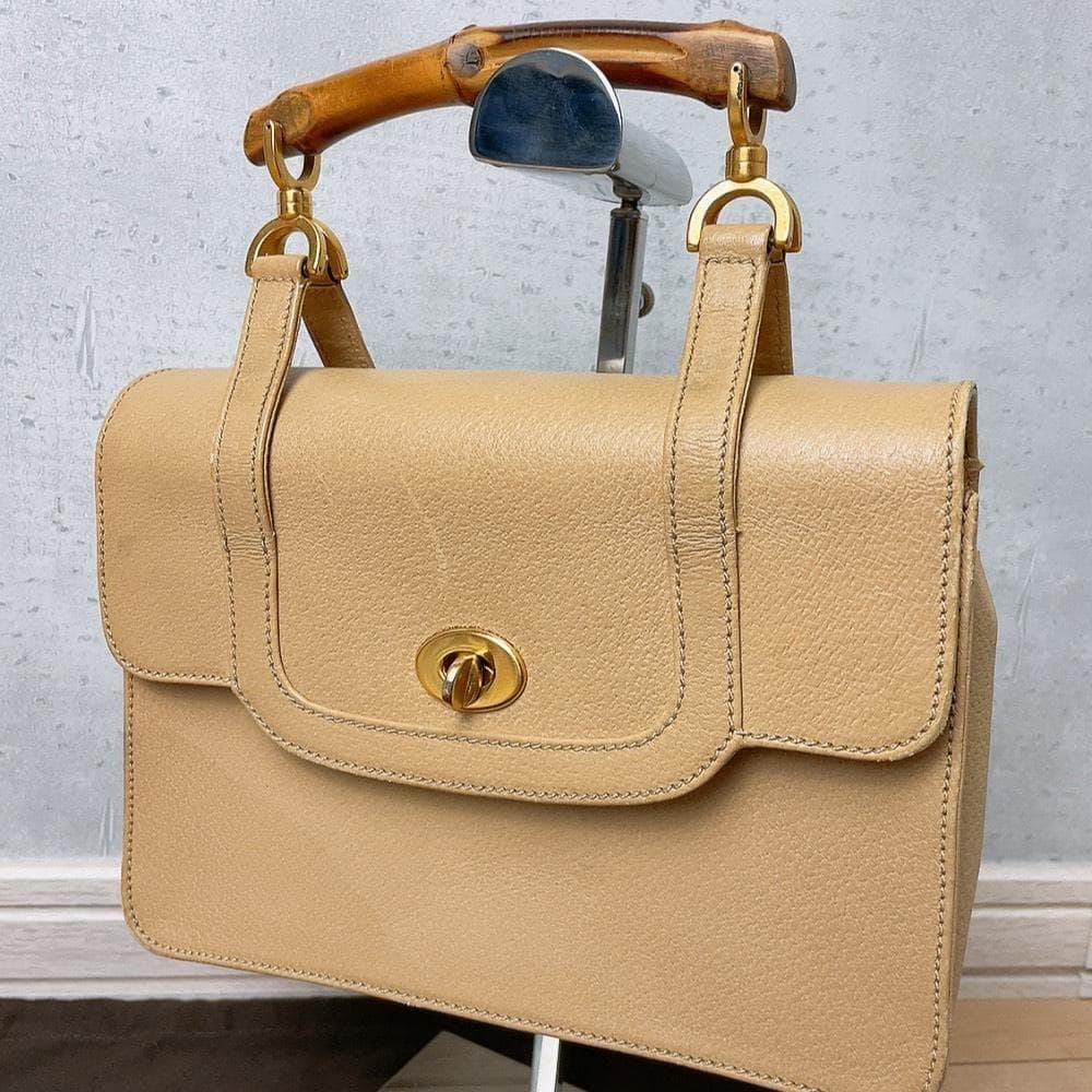 GUCCI バンブー レザー オールドグッチ ハンドバッグ ターンロック 金具