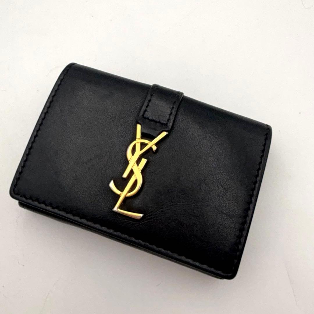 サンローラン　三つ折り　カサンドラ　ブラック　レザー　YSL ゴールド金具