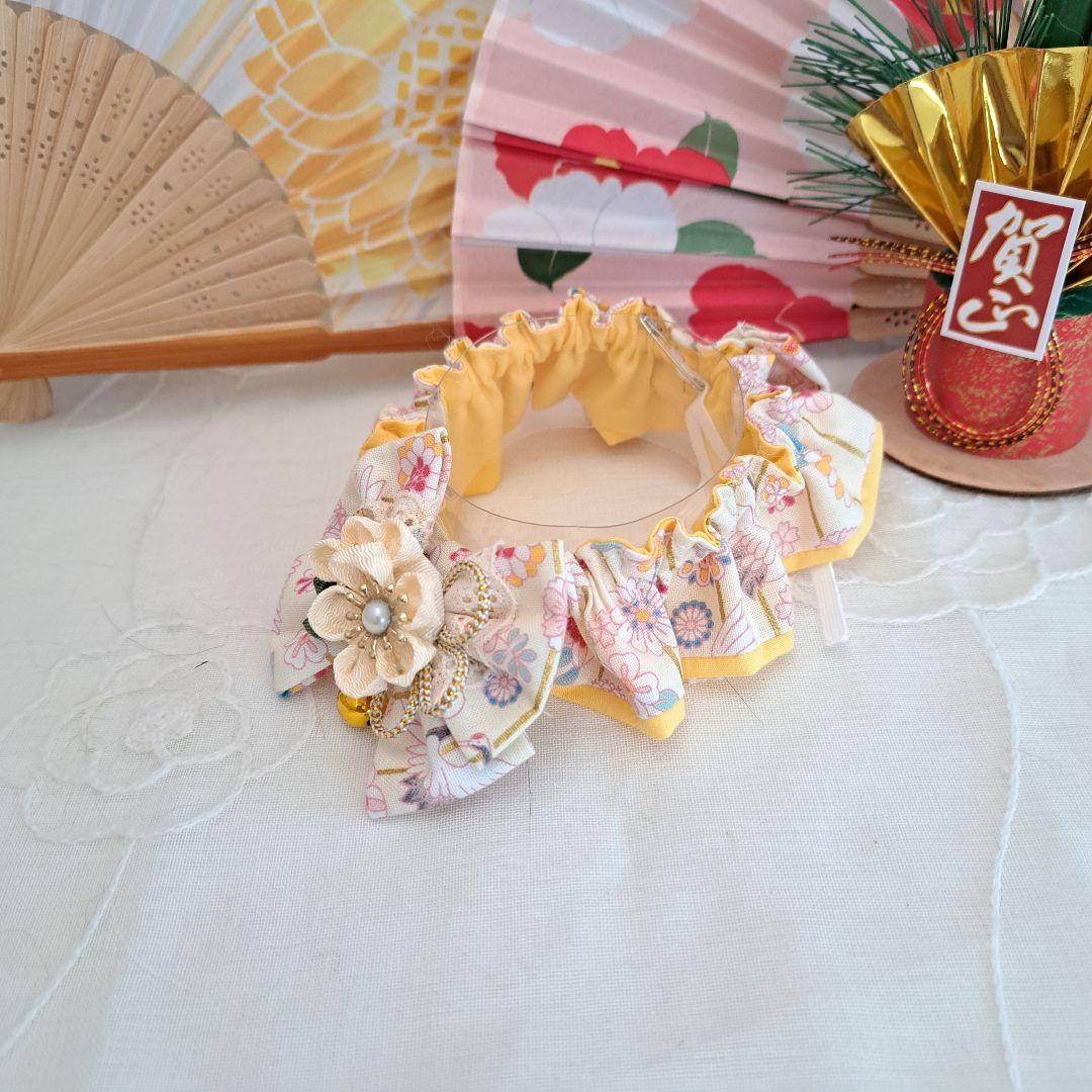 短毛シュシュ、和風妻み細工(クリーム)わんちゃん猫ちゃん用