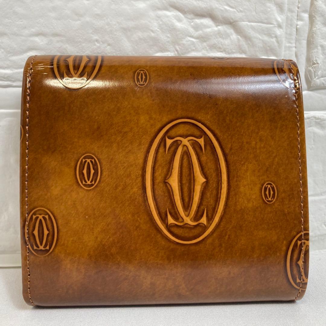 【未使用級】カルティエ　三つ折り財布 ハッピーバースデー ブラウン レザー