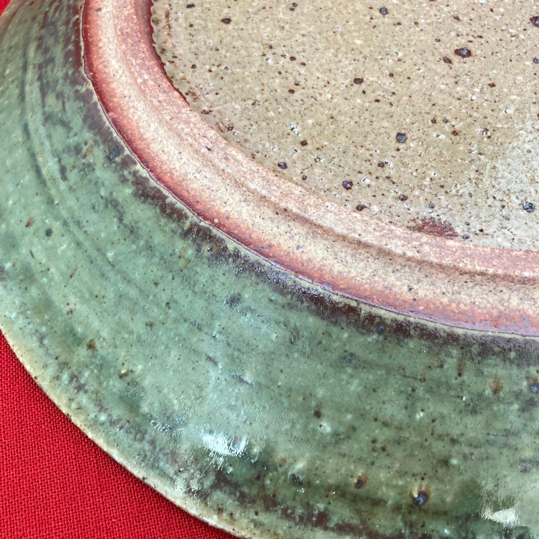 最終値下げ★永見鴻人作　迫力ある 大皿　印花文緑釉板造皿　陶芸　飾り皿　骨董品