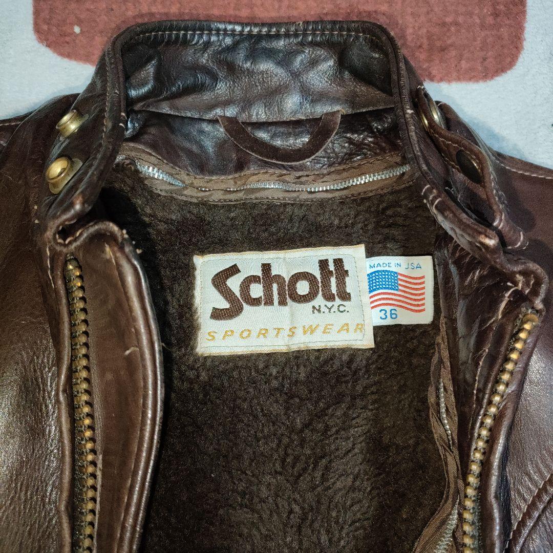 レアモデルSchottシングルライダースヴィンテージ濃茶３６　ダメなら交換も可！