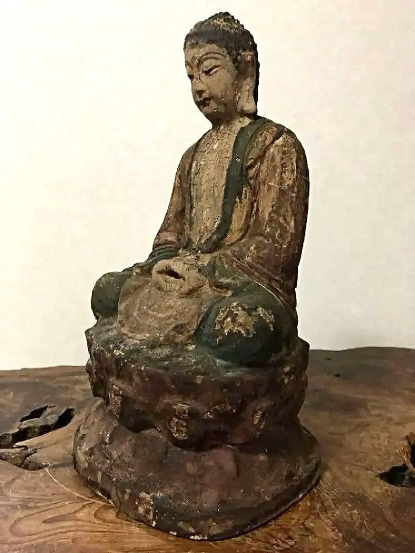 仏教美術 彩色 釈迦如来像 老木 仏像 鎌倉〜江戸期 古玩