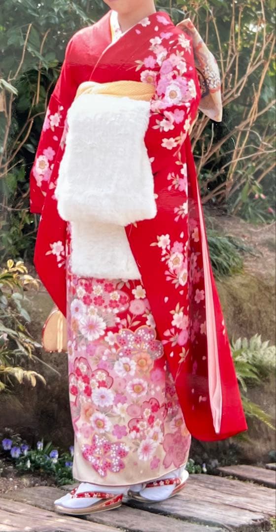 【12/30〜1/5限定価格！】13点セット　振袖フルセット　赤　桜柄