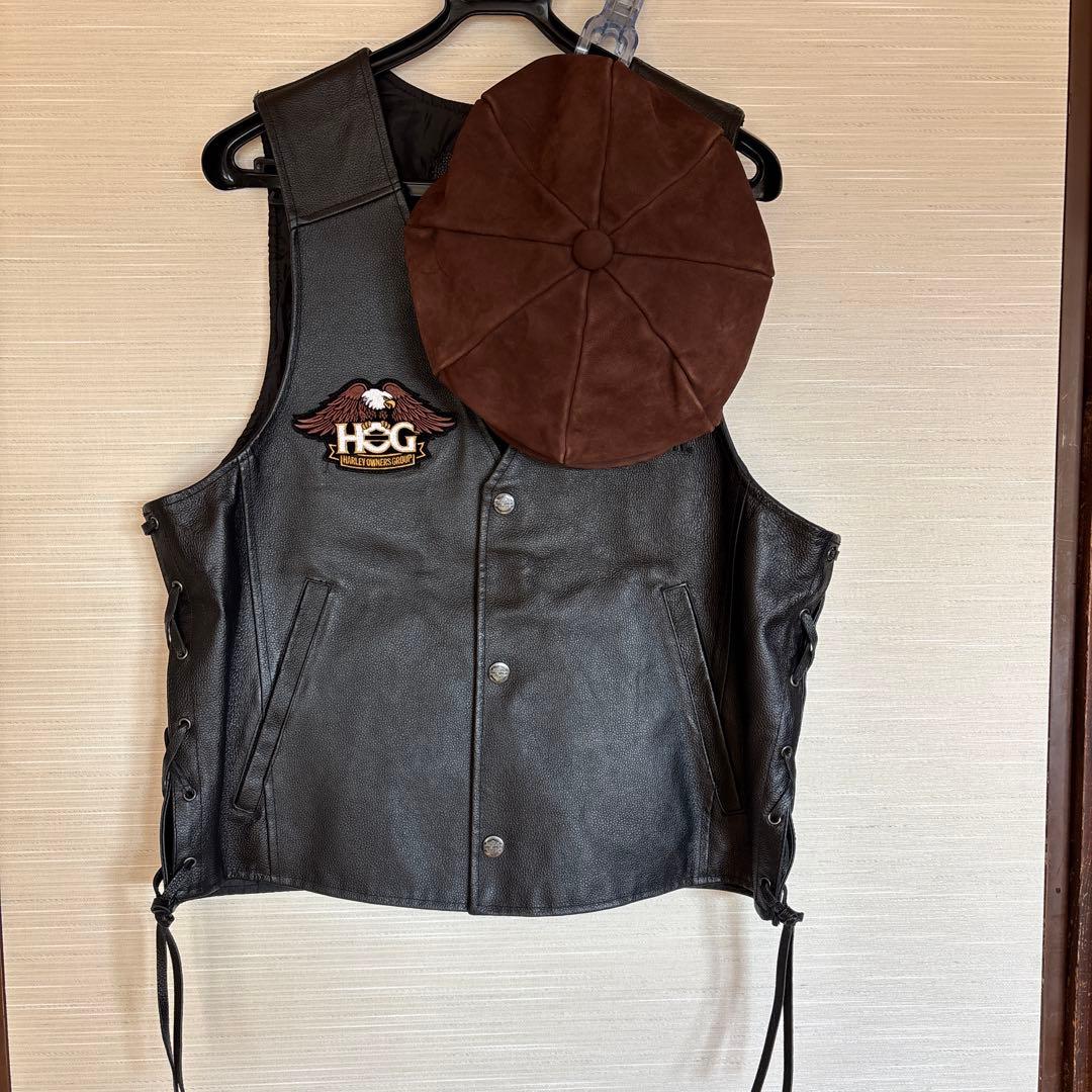 本革ハーレーベスト・本革ハンチング 2点セット