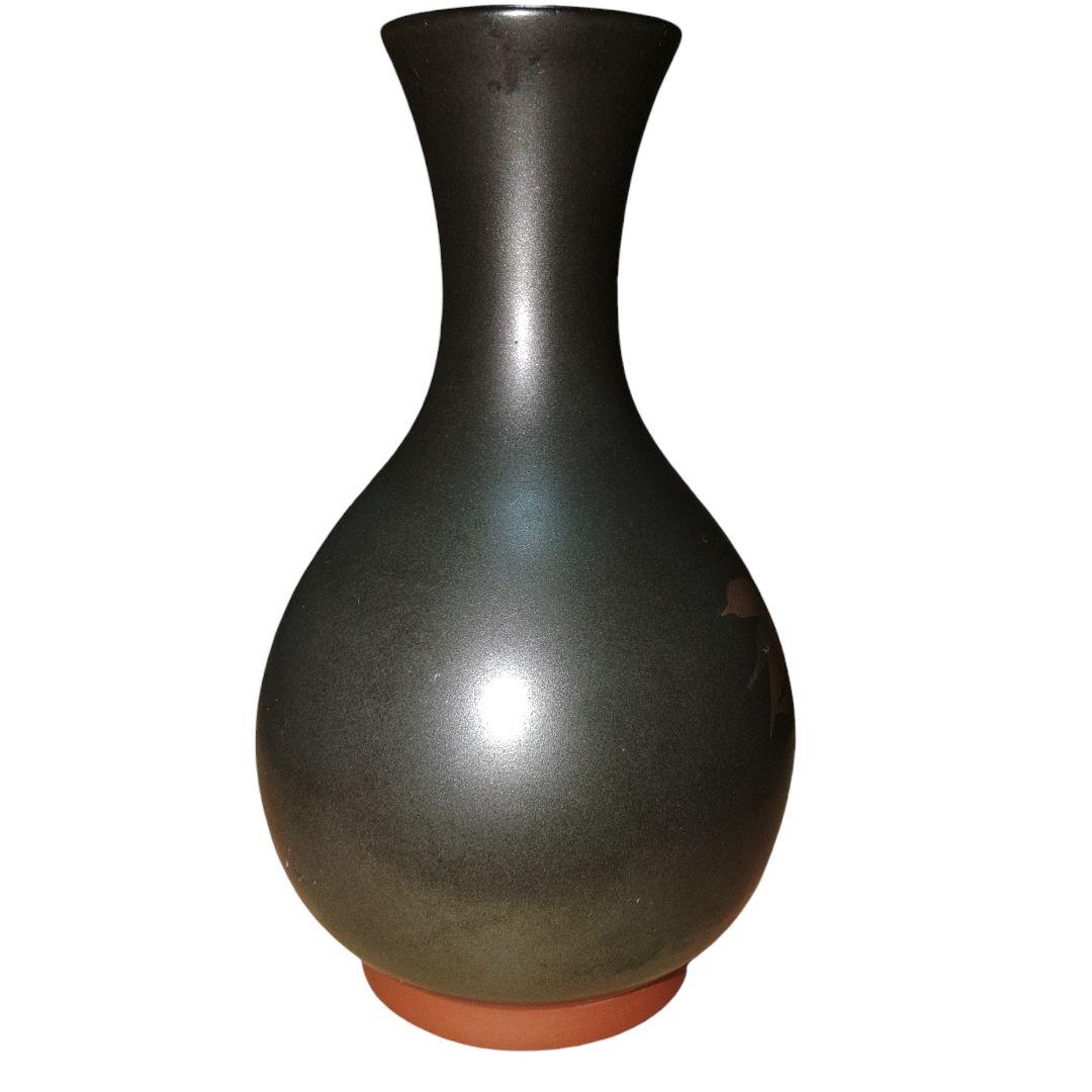 佐渡無名異焼　人間国宝　伊藤赤水　草花文花瓶