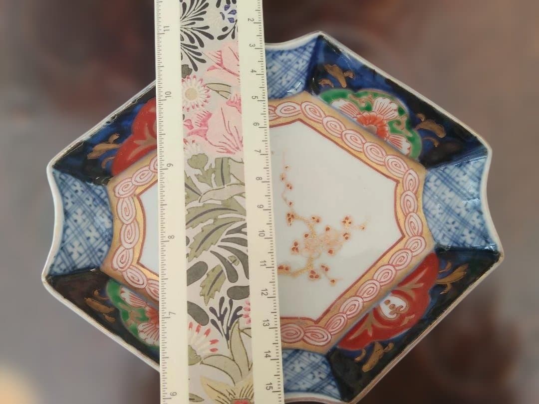 八角形の花柄皿、古い皿