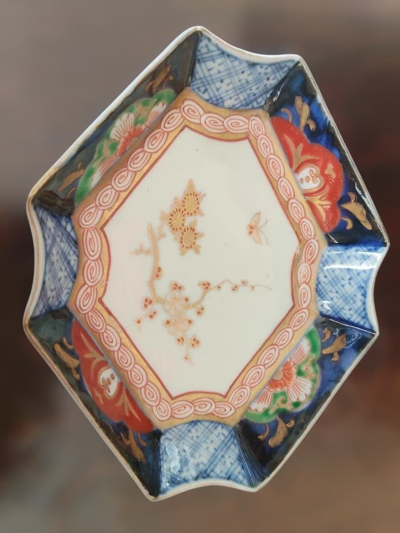 八角形の花柄皿、古い皿