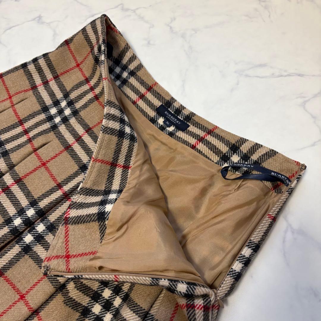 バーバリーロンドン ノバチェック プリーツスカート アルパカ混 ベージュ S
