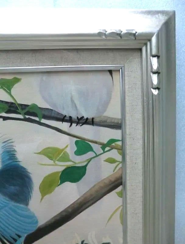 田中一村　額付「忍冬に尾長」油彩　模写