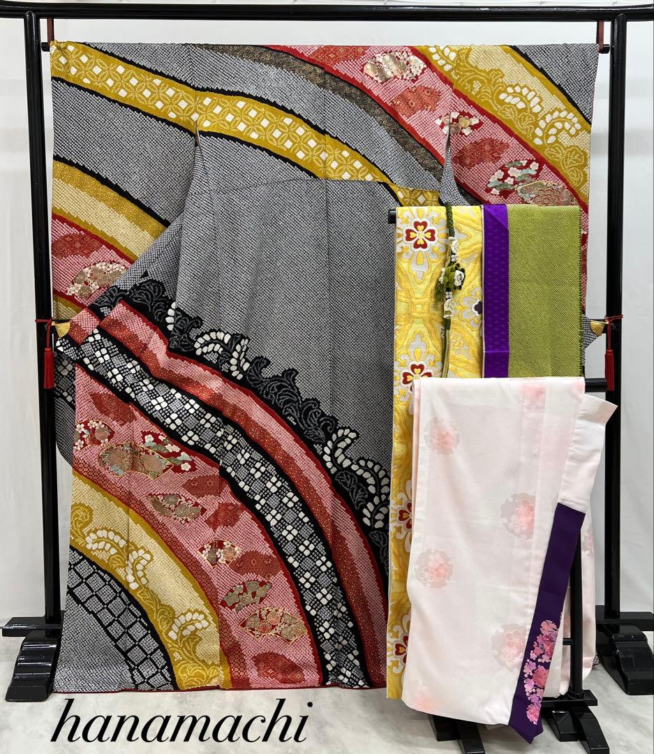 豪華総絞り　本加工　振り袖　フルセット　長襦袢　金彩　刺繍　成人式　振袖　596