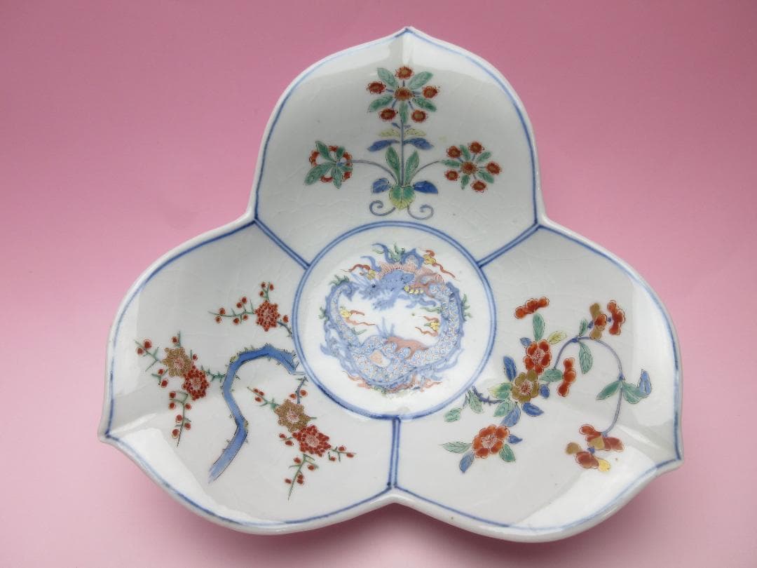 大聖寺伊万里 柿右衛門写し 色絵 龍紋 花形 中鉢 向付 5客 70916