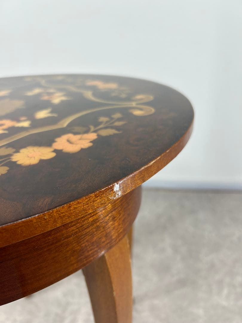 送料込み⭐︎天板収納オルゴール付き円形木製サイドテーブル