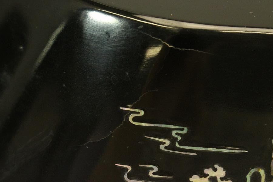 朝鮮 韓国 螺鈿 漆 花基 在銘 共箱 高麗美術(A894)