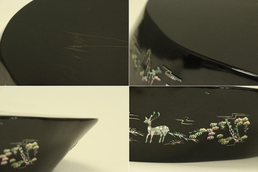 朝鮮 韓国 螺鈿 漆 花基 在銘 共箱 高麗美術(A894)