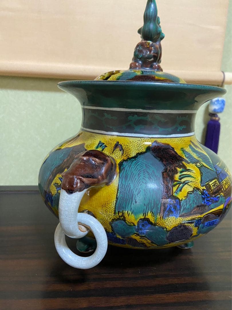 【九谷焼 陶春作 香炉 9号】吉田屋 山水 アンティーク 新品未使用品