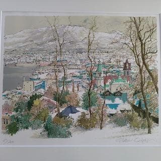 小田切　訓　リトグラフ　白い函館