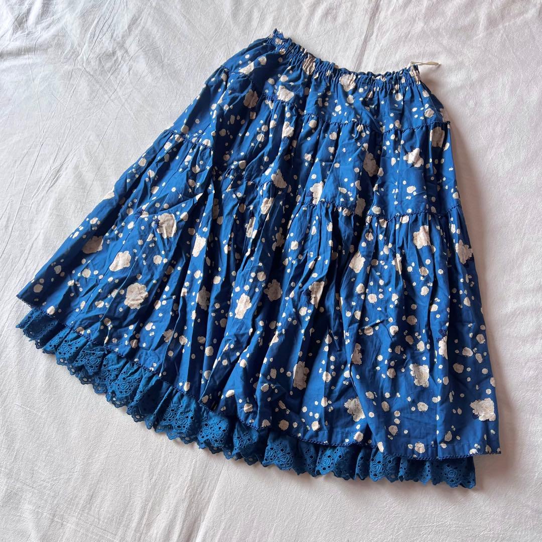 【新品】PINK HOUSE タグ付き ロングスカート 総柄 薔薇 ブルー