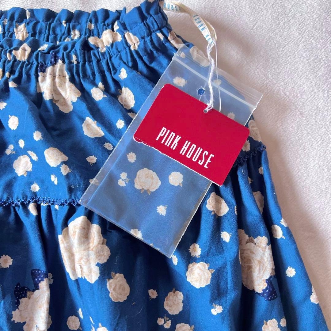 【新品】PINK HOUSE タグ付き ロングスカート 総柄 薔薇 ブルー