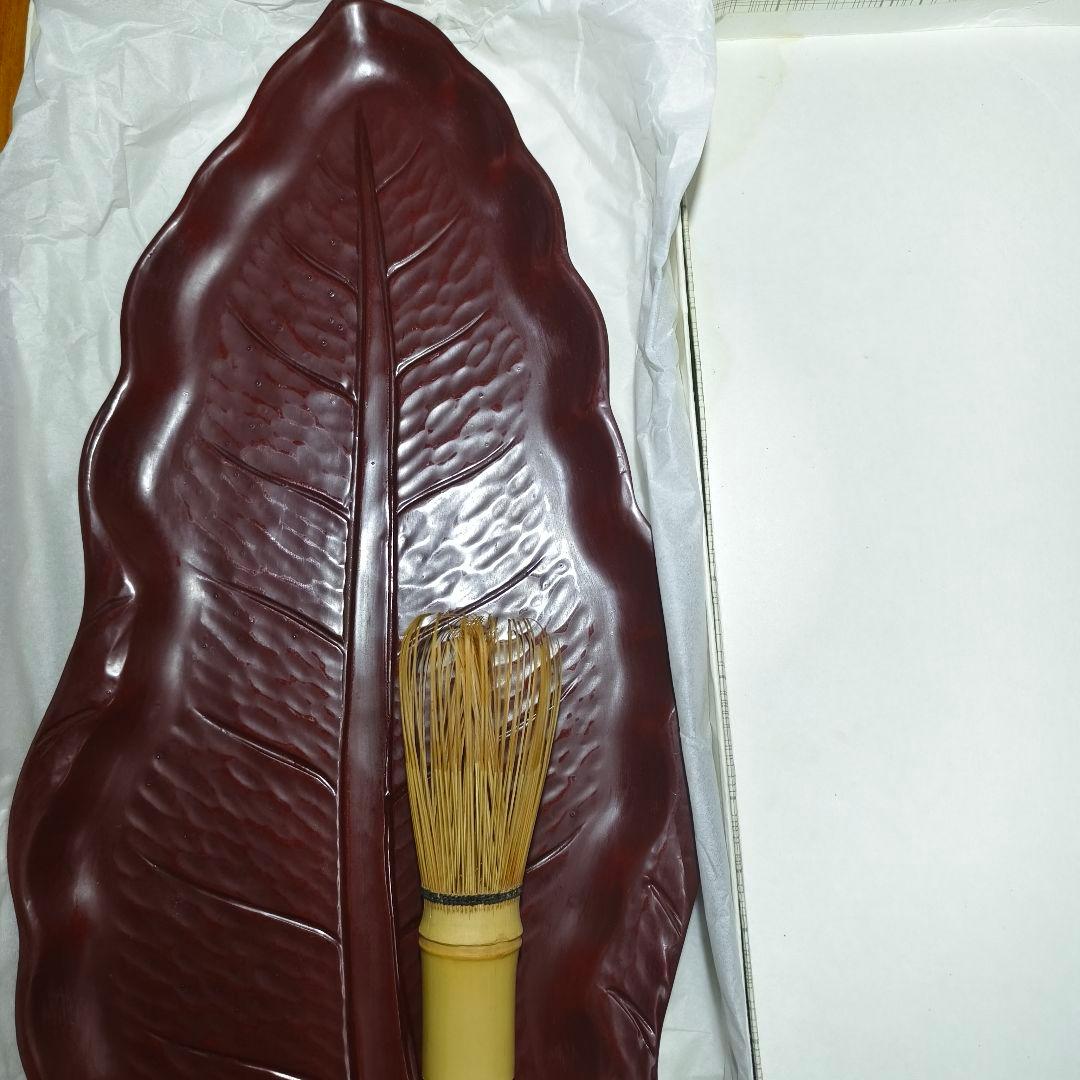 煎茶道具 鎌倉彫 47cm朱塗葉盆 手彫り 木製漆器 未使用美品 旧家蔵出時代物