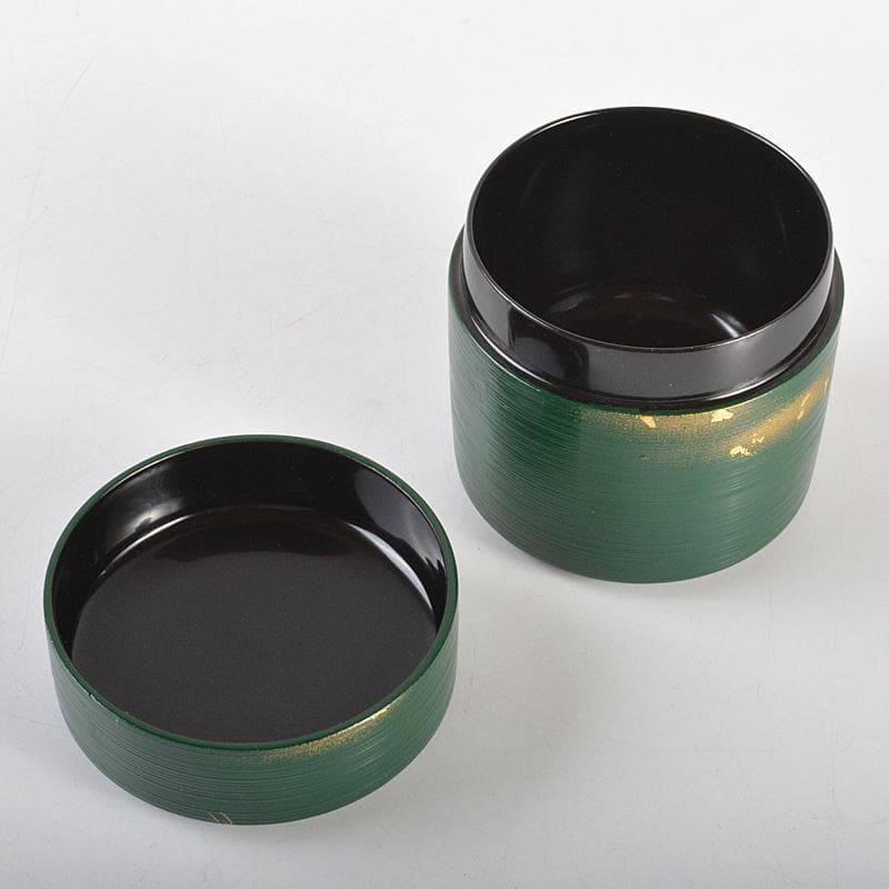 茶道具　蒔絵師　景雲作　青漆刷毛目塗　螺鈿装飾　双鶴蒔絵　雪吹　共箱　V6437