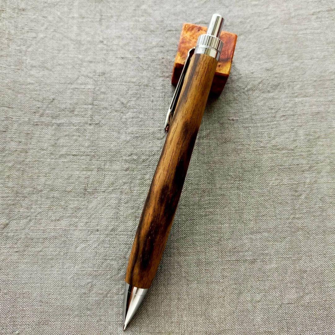 黒柿孔雀杢　ハンドメイド　木軸シャープペン　0.5mm　天然木　シルバー　希少