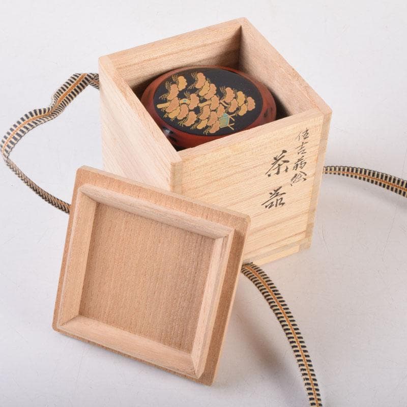 山中漆器　加賀蒔絵師　和田寿峰作　面根来　住吉蒔絵　茶器　共箱　V　8550