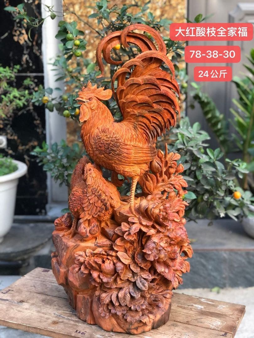 木製鶏の彫刻 (新品)