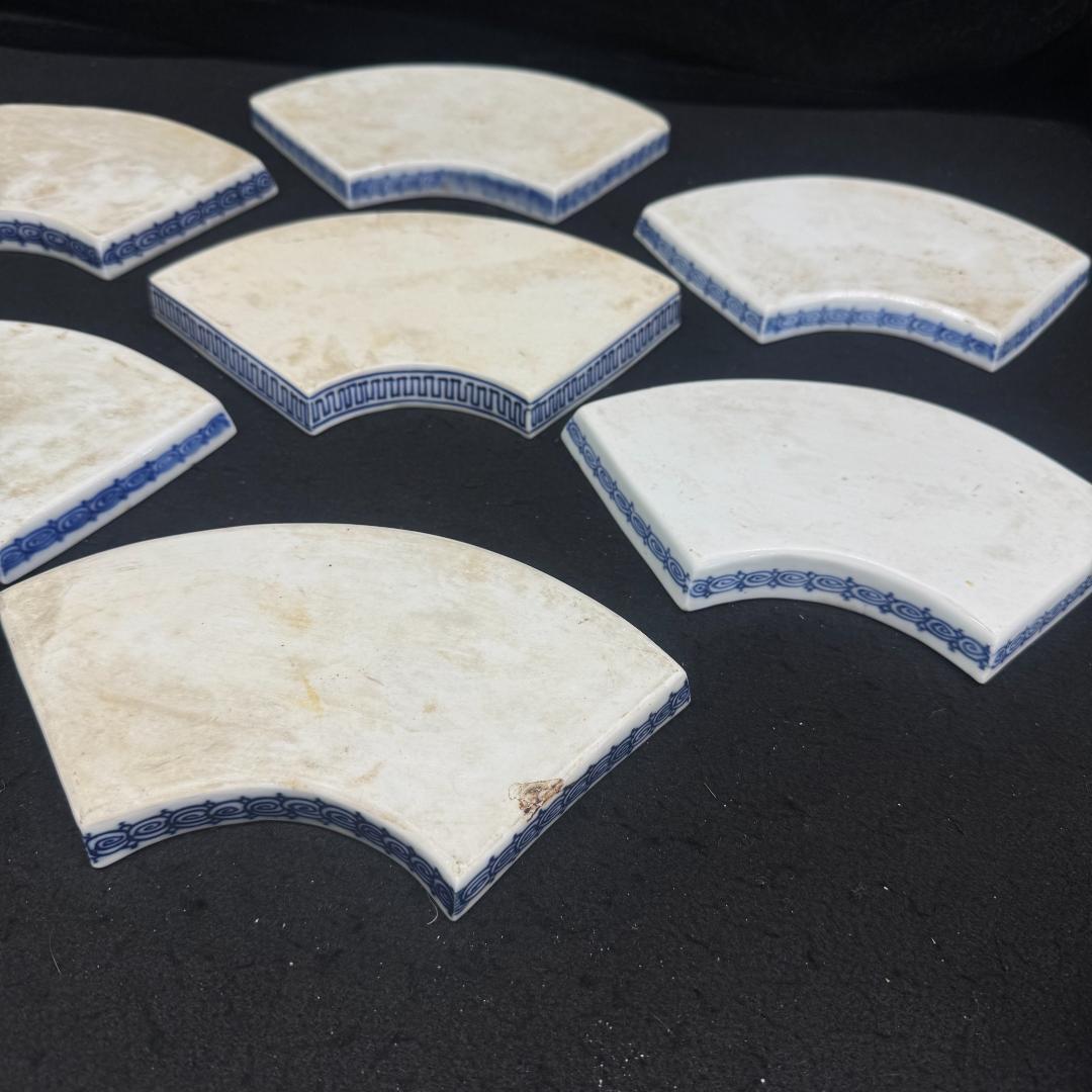 江戸時代 　古平戸 染付山水文扇形 皿 7枚