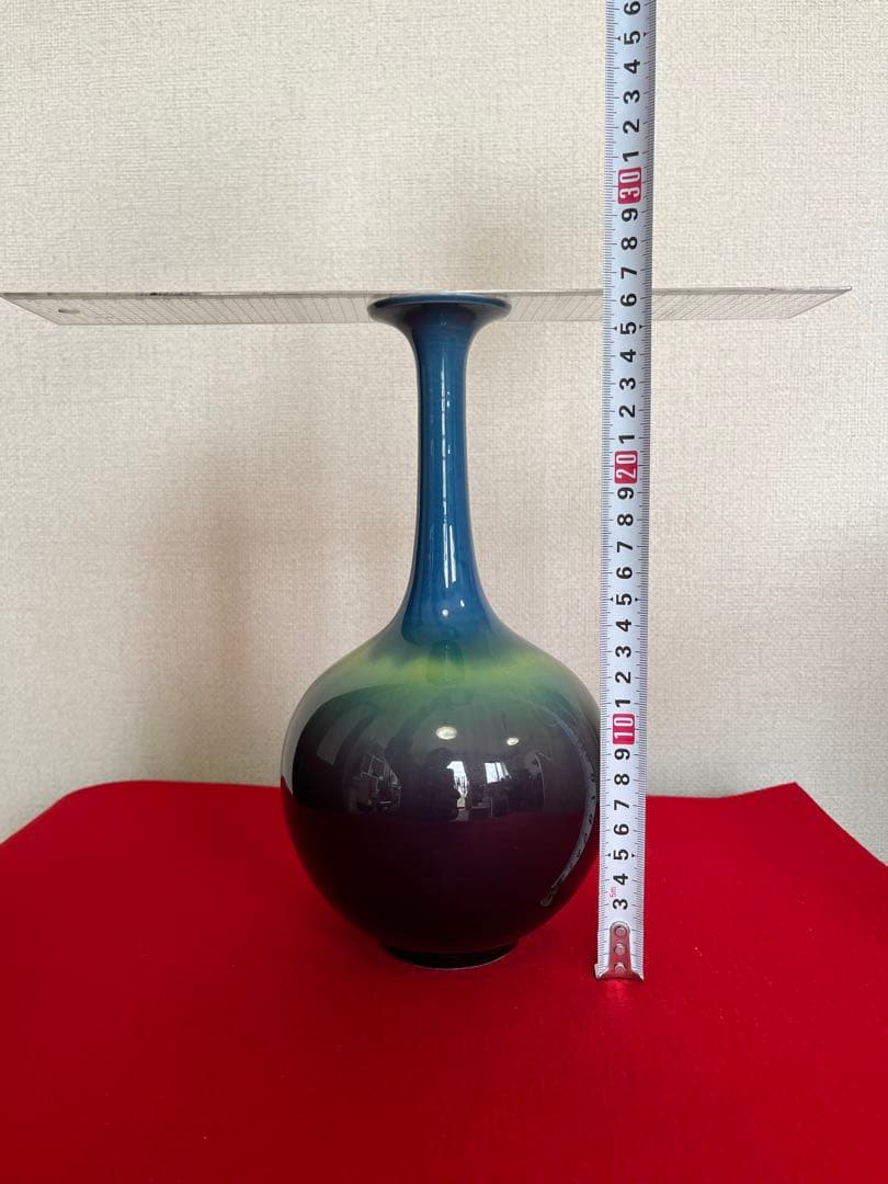 人間国宝 三代 徳田八十吉（正彦銘）花生 約26.5㎝ T188 共箱 陶歴付