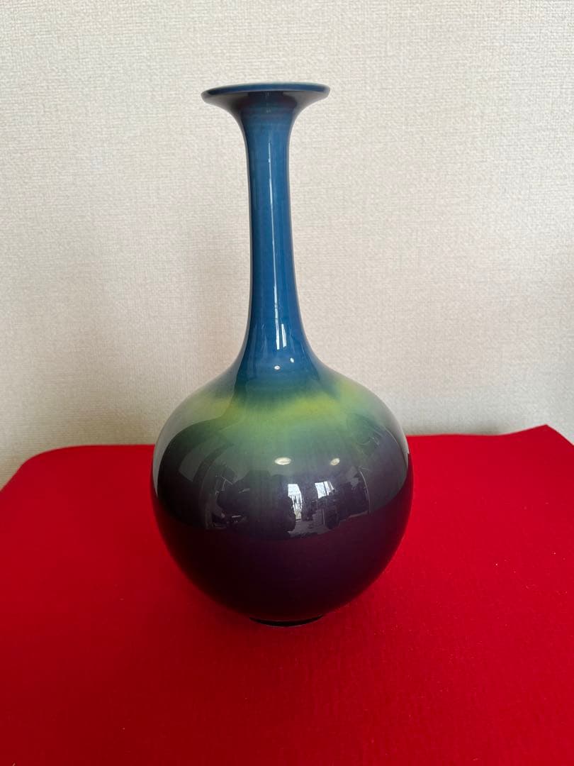 人間国宝 三代 徳田八十吉（正彦銘）花生 約26.5㎝ T188 共箱 陶歴付