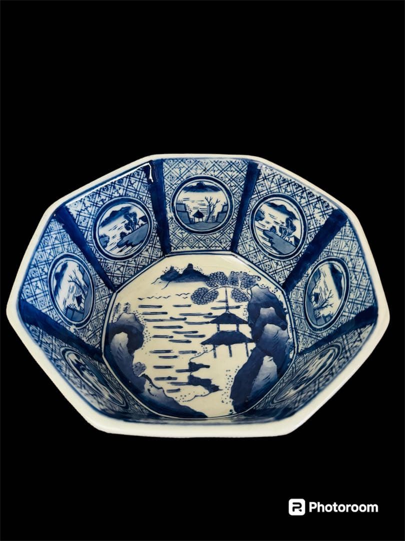 八角窓絵鉢　骨董伊万里