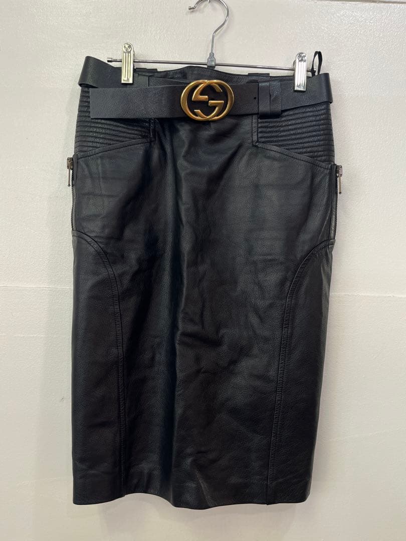 GUCCI グッチ レディース 牛革レザースカートサイズ38