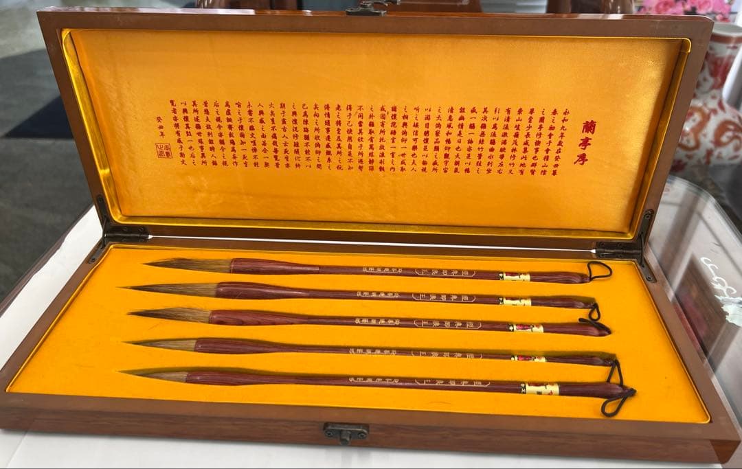 中国製 毛筆 5本セット 木製収納箱　未使用　極美品！値下げ！