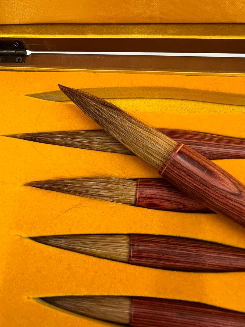 中国製 毛筆 5本セット 木製収納箱　未使用　極美品！値下げ！