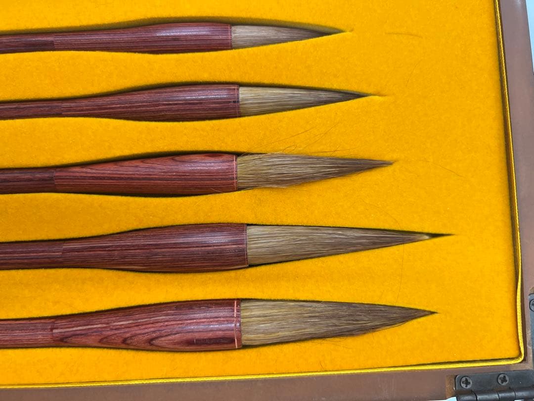 中国製 毛筆 5本セット 木製収納箱　未使用　極美品！値下げ！