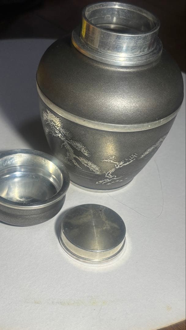 （鉛）金属製 茶道具 松の木彫刻