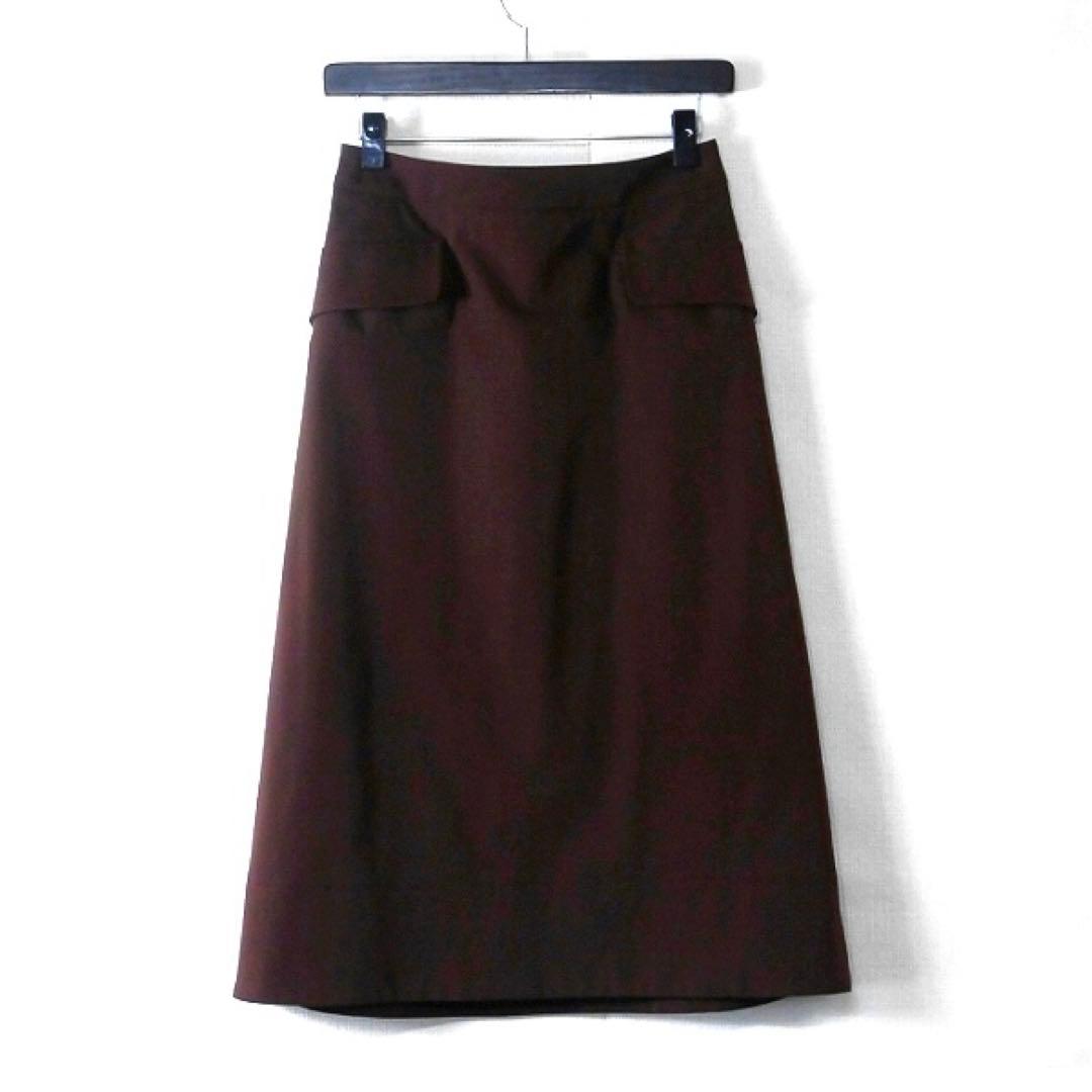 プラダ / Aライン スカート 38 茶 ストレッチ 裏地付 通勤 ミモレ丈